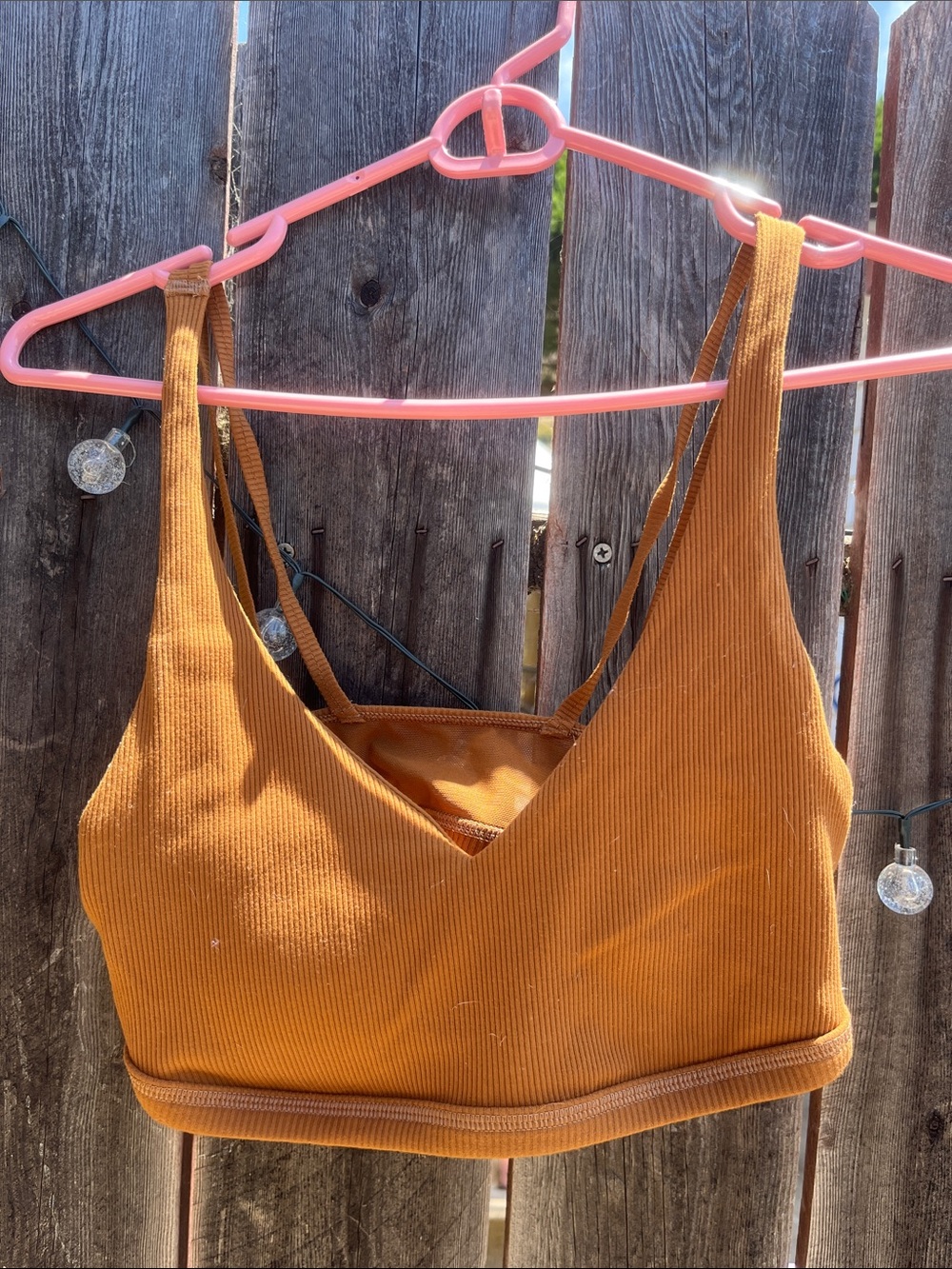 Ribbed V-Neck Sports Bra — Caramel Brown (Women’s Intimates)